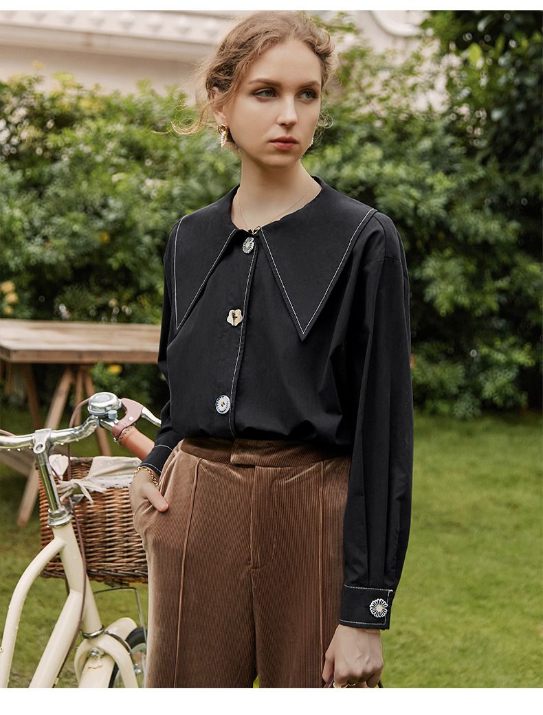 氣質彼得潘領長袖襯衫-白色