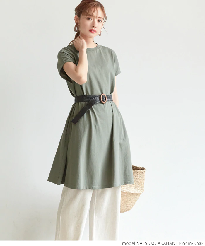 日本 COCA - 純棉圓領修身剪裁長版短袖上衣-黑