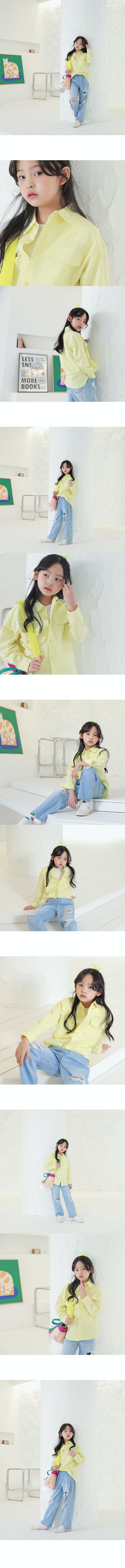 韓國 J KIDS - 春日色調素雅長袖襯衫-萊姆黃