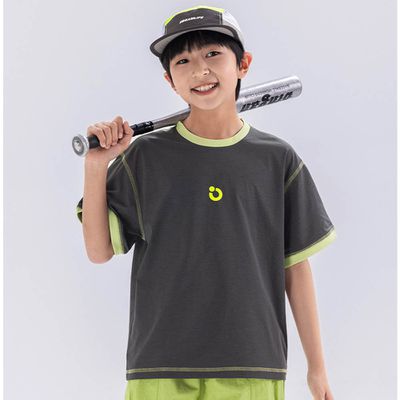 babybody - 原紗防曬吸濕快乾短袖上衣-撞色滾邊-深灰