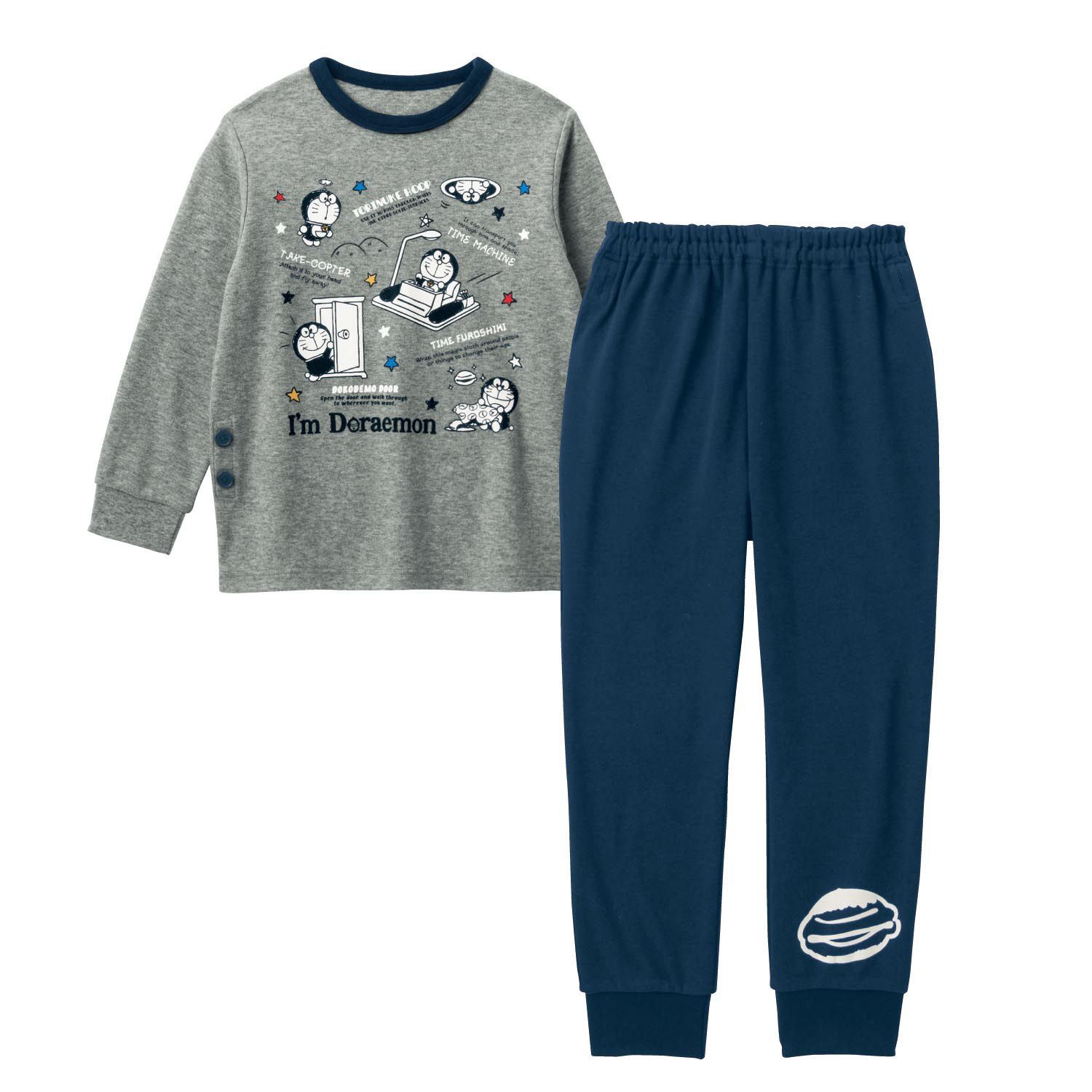 日本千趣會 - 哆啦A夢純棉長袖家居服/睡衣-百變道具-雜灰X深藍