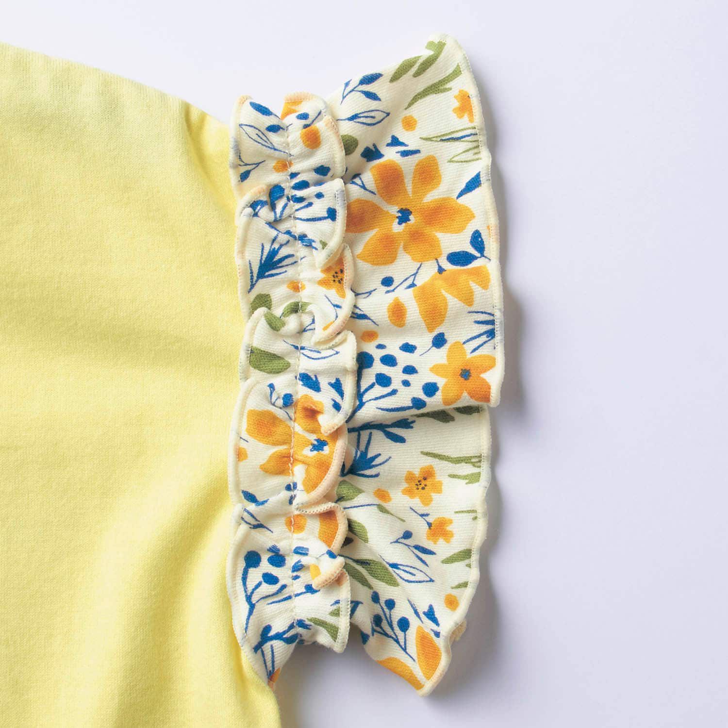 日本千趣會 - 碎花荷葉圓領短袖上衣-白x薰衣草