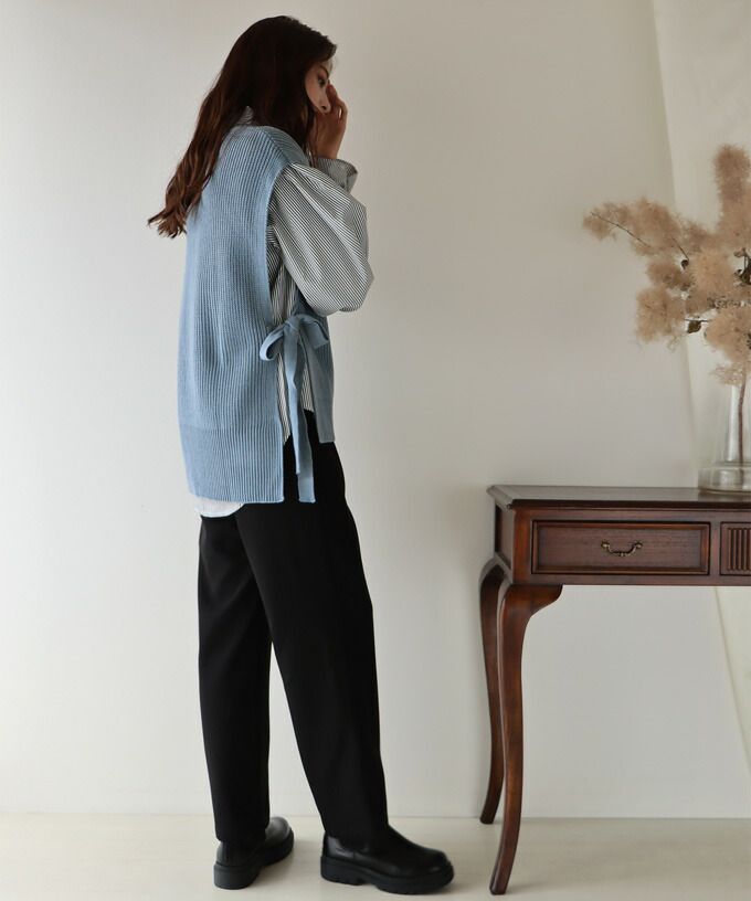 日本 BLUE EAST - 柔軟文藝綁帶針織背心-可可