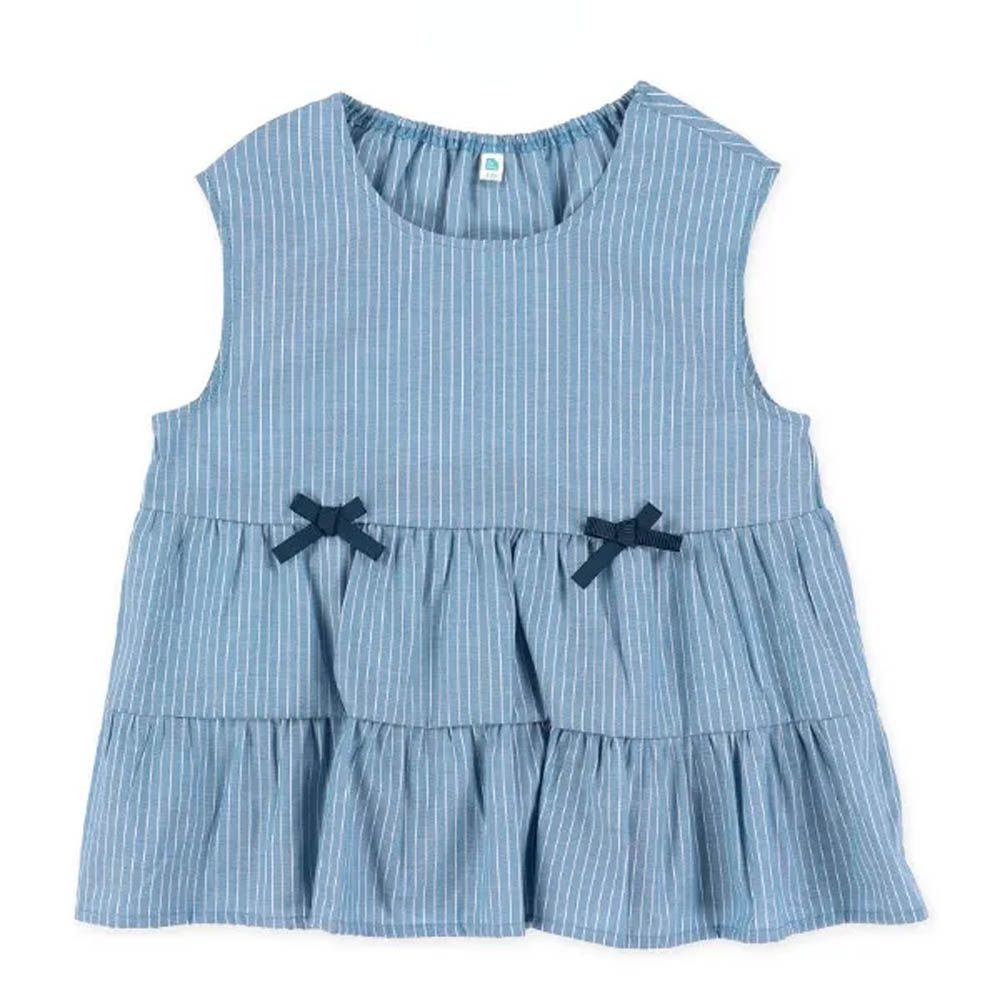 可愛蝴蝶結層次背心上衣-水藍