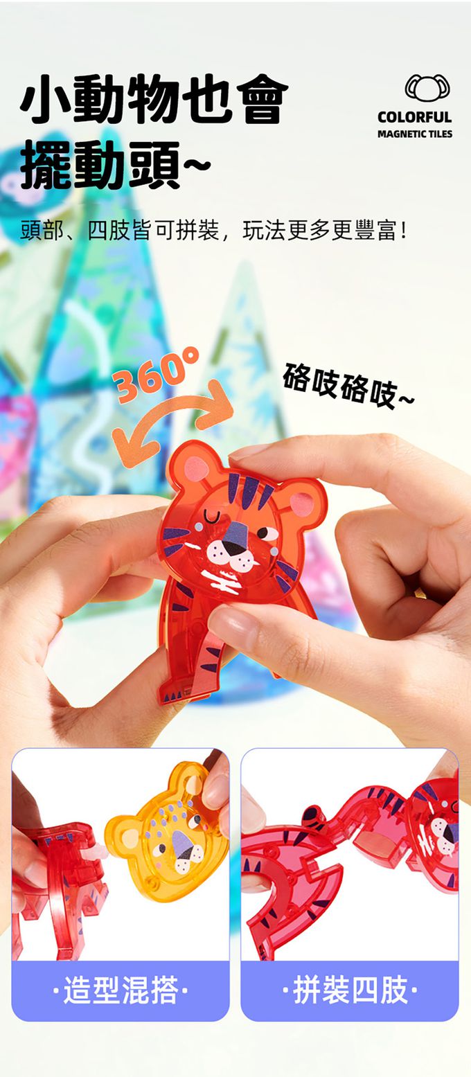 MiDeer - 多彩透光磁力片-動物叢林(40PCS)