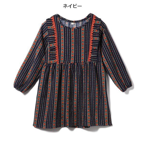 日本西松屋 - 文藝少女歐風長袖洋裝-小碎花-米杏