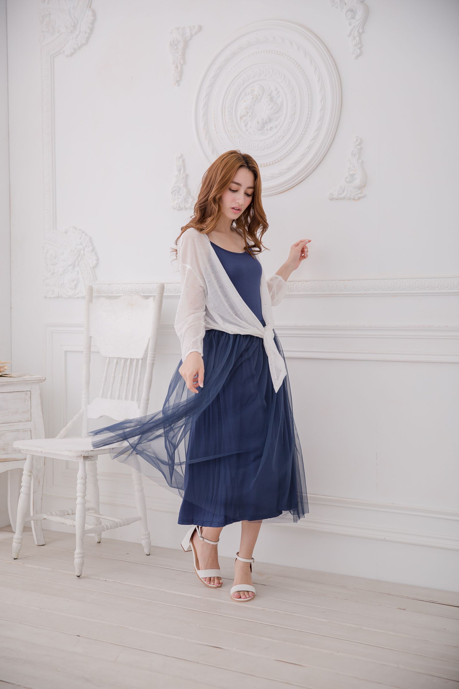 Peachy - 獨家訂製綿柔連身紗裙-細肩帶連身款-午夜藍 (F)