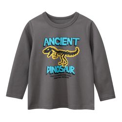 27KIDS - 純棉長袖上衣-恐龍骨骼化石-深灰