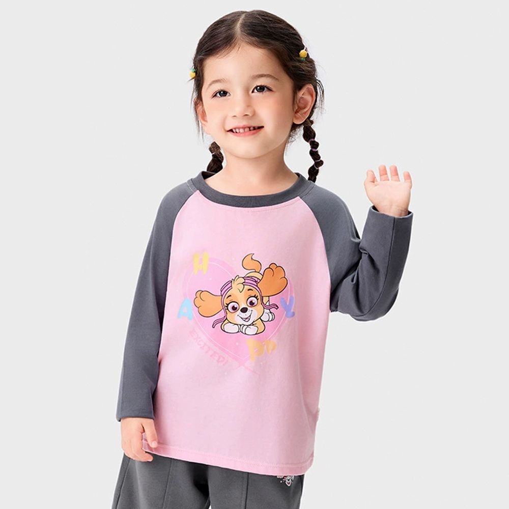 卡通汪汪隊純棉長袖上衣-卡通人物天天-拼色粉
