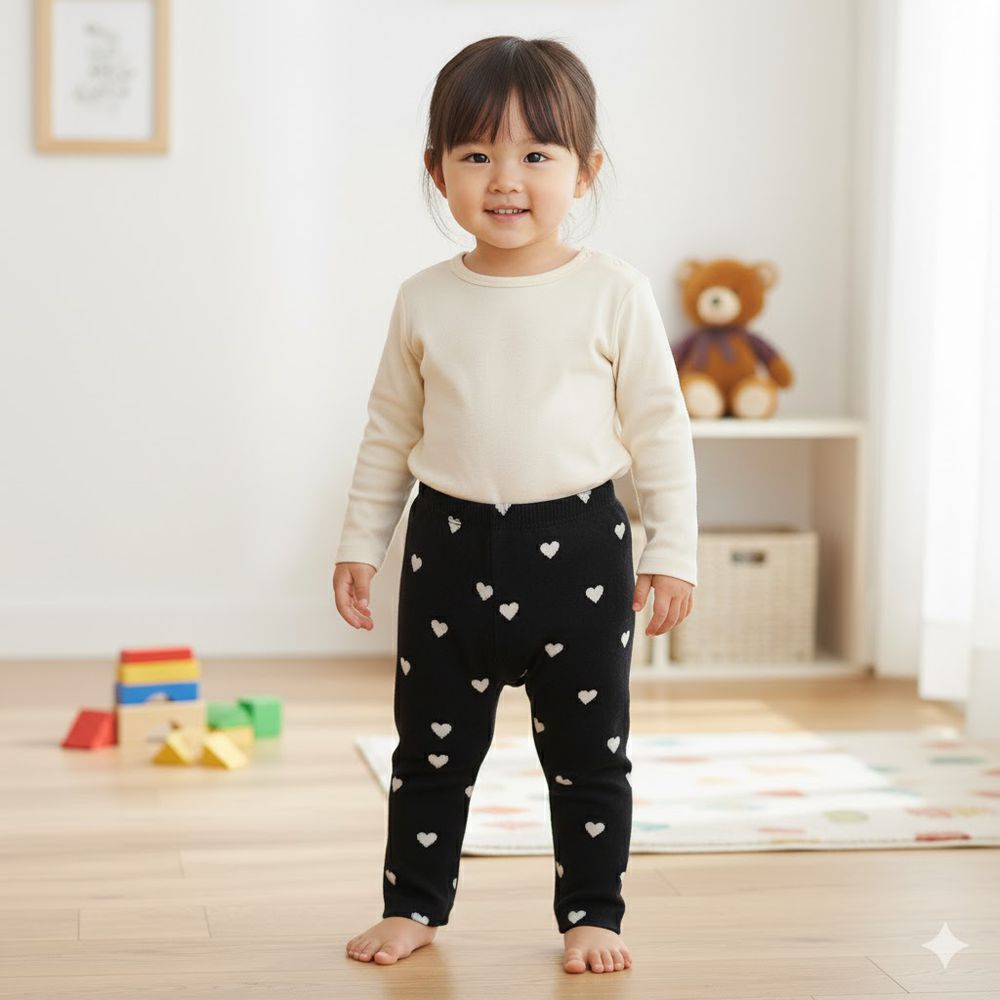 針織內搭褲-愛心-黑色