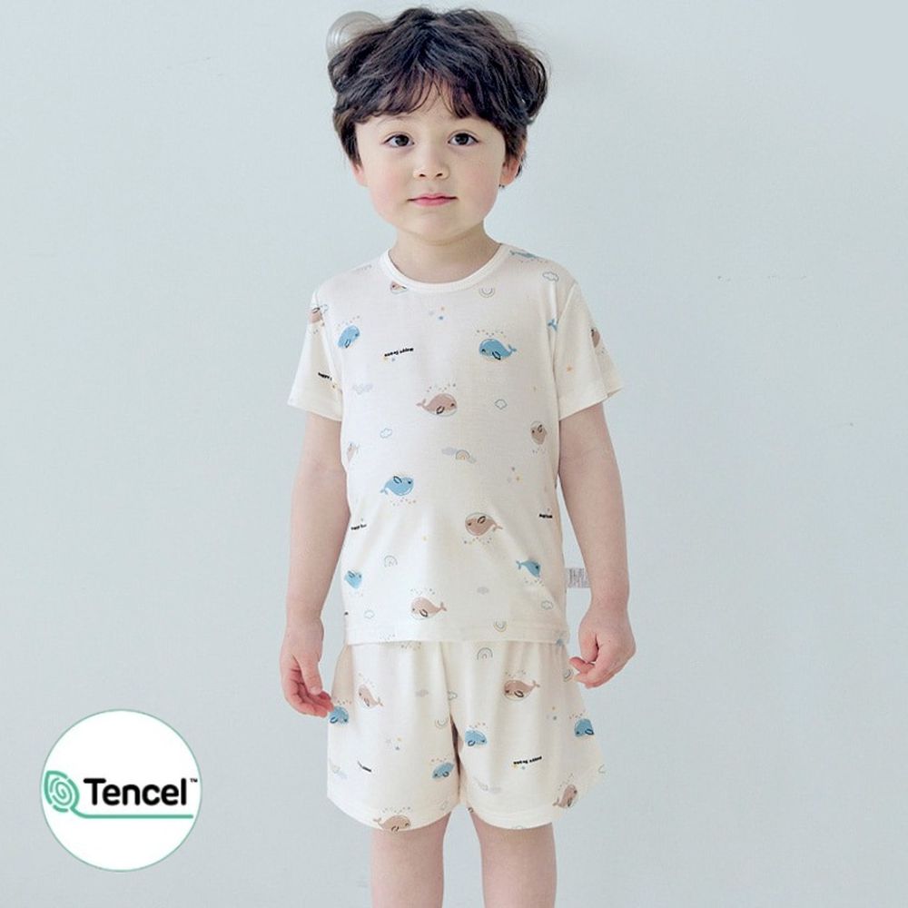 天絲莫代爾透氣短袖家居服-星星鯨魚-米膚
