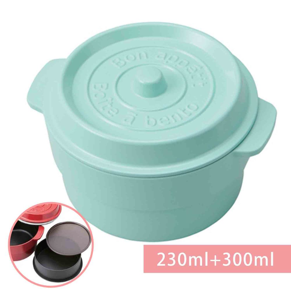日本 TAKENAKA - 日本製鑄鐵鍋造型便當盒/保鮮盒-兩段式-薄荷綠-230ml+300ml
