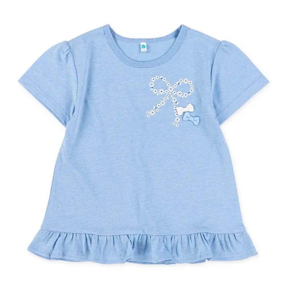 女孩蝴蝶印印花短袖上衣-水藍