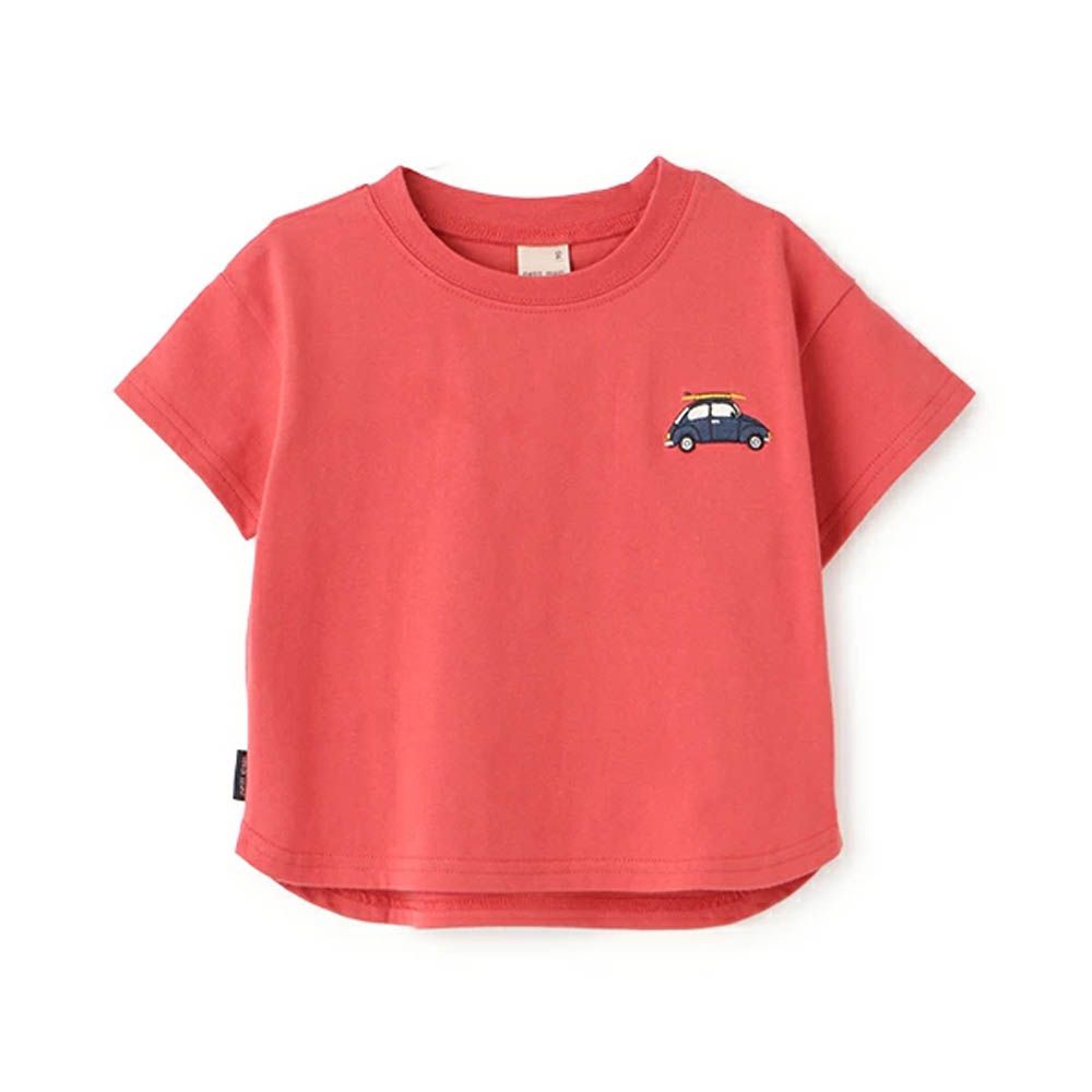 [低價]接觸冷感 刺繡短袖上衣-車車-紅