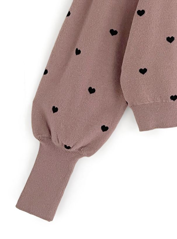 日本 GRL - 甜美小愛心立領針織上衣-黑 (F)