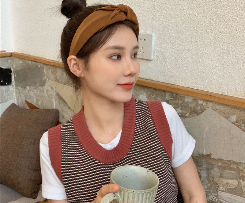 時髦復古布藝打結寬版髮箍-黑色