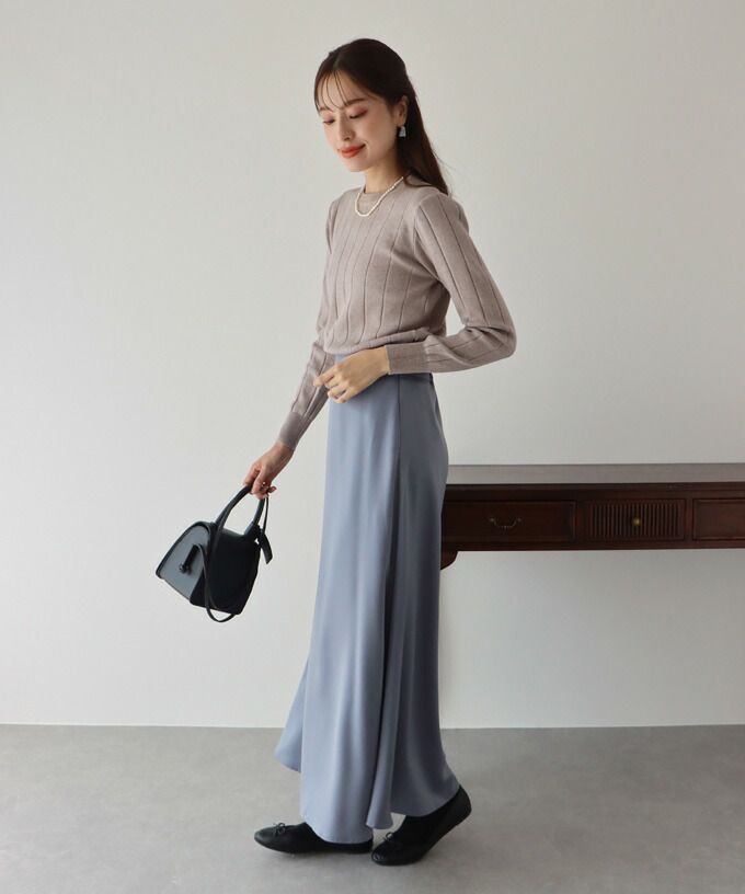 日本 BLUE EAST - 坑條圓領針織上衣-紫