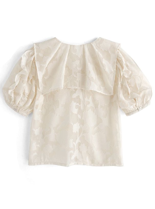 日本 GRL - 浪漫花刺繡荷葉捲邊短袖襯衫-奶油白 (F)