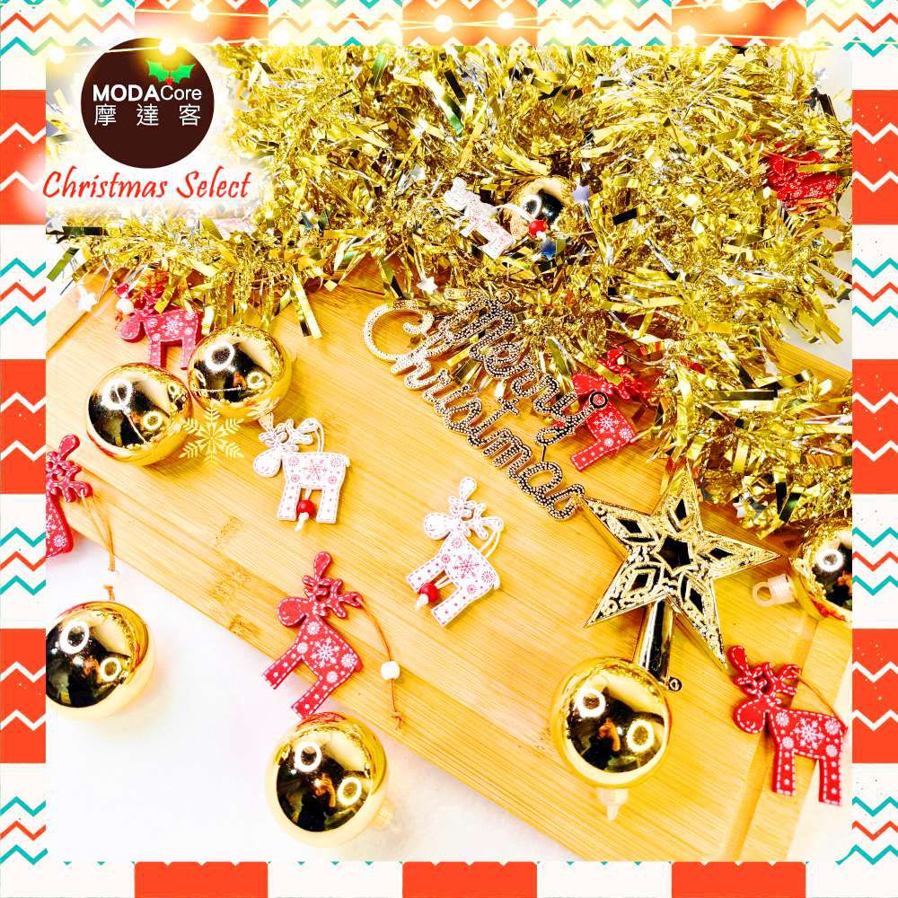 聖誕裝飾配件包組~木質彩繪紅白麋鹿金系(2尺樹適用)(不含聖誕樹/不含燈)