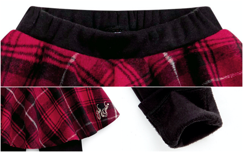 韓國 Jelispoon - (內刷毛)格紋內搭褲裙-紅