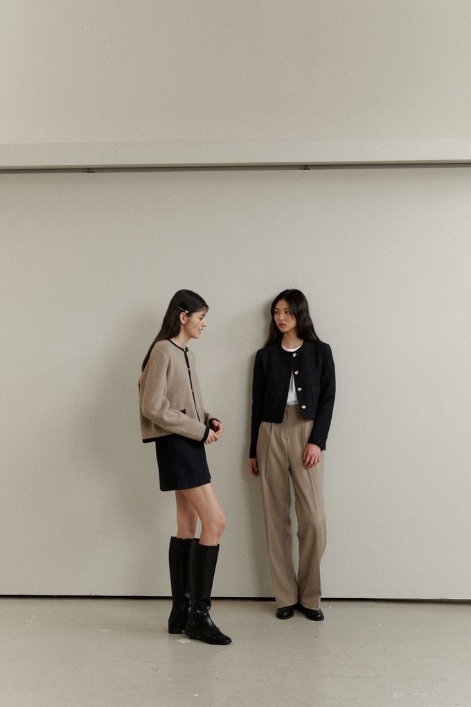 韓國女裝連線 - 百搭無領金釦針織外套-深藍 (FREE)