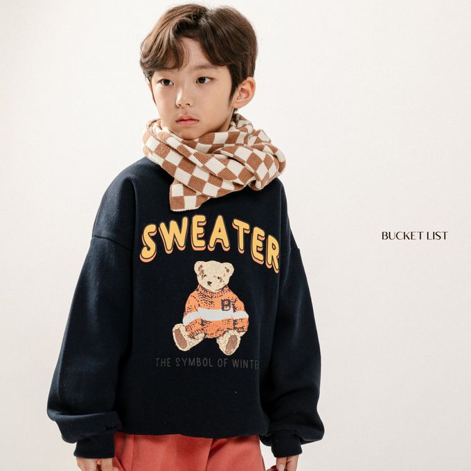 韓國 BUCKET LIST - (內磨毛)泰迪熊熊印長袖大學T-燕麥