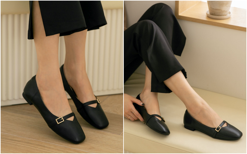 韓國 PINKELEPHANT - 金釦帶軟底低跟包鞋(1.5cm)-粉紫