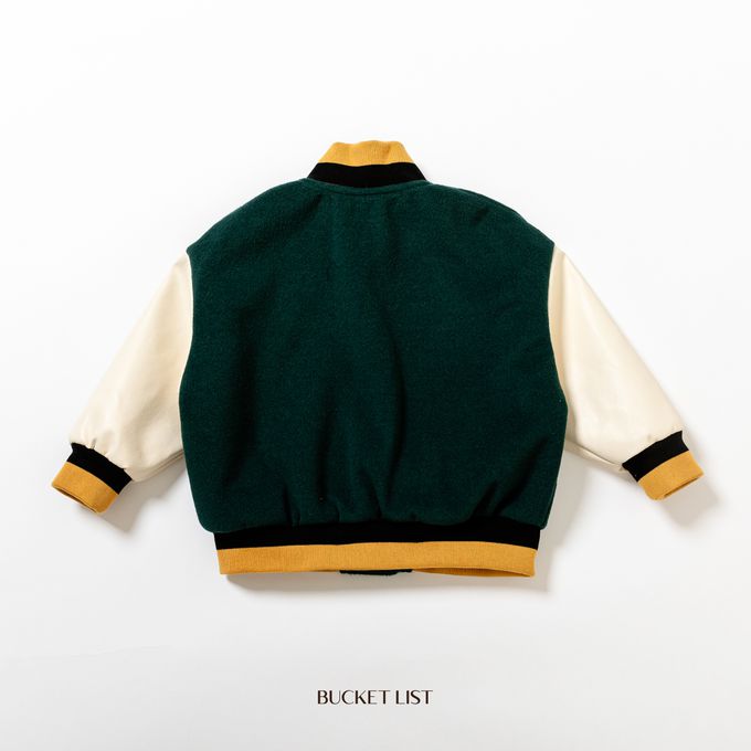 韓國 BUCKET LIST - 經典學院風撞色棒球外套-綠
