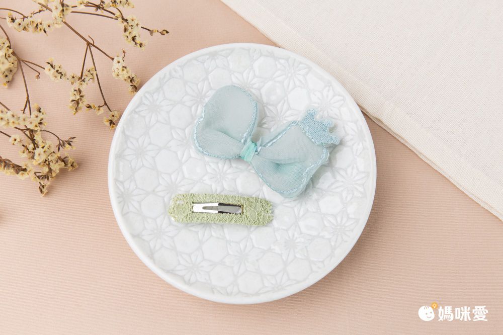 蕾絲皇冠布藝兒童髮夾2入組-黃色