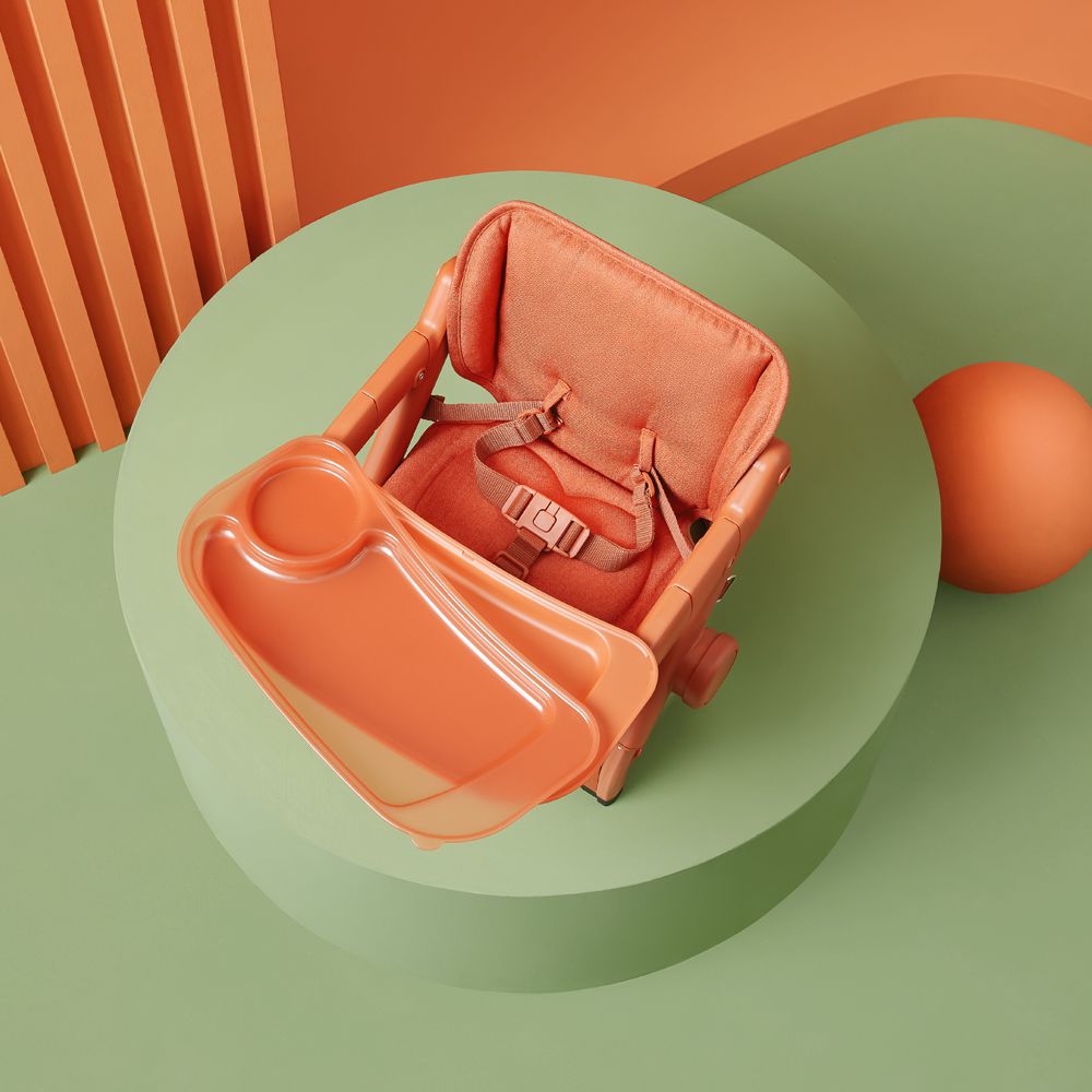 英國 Feed Me攜帶式可升降寶寶餐椅(餐椅+椅墊)+餐椅支撐器-南瓜橘