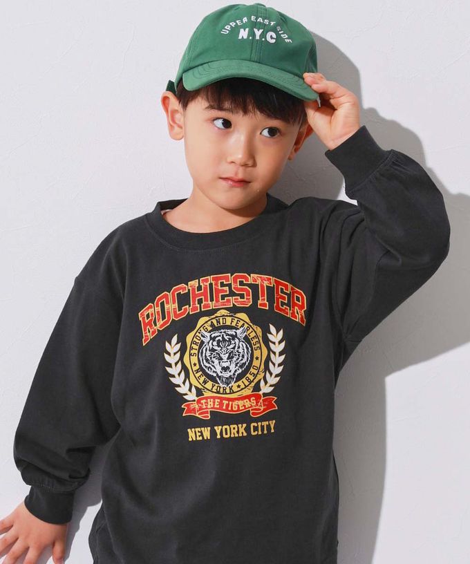 日本 devirock - 100%棉 落肩印花長袖T恤-斜體標語-淺灰