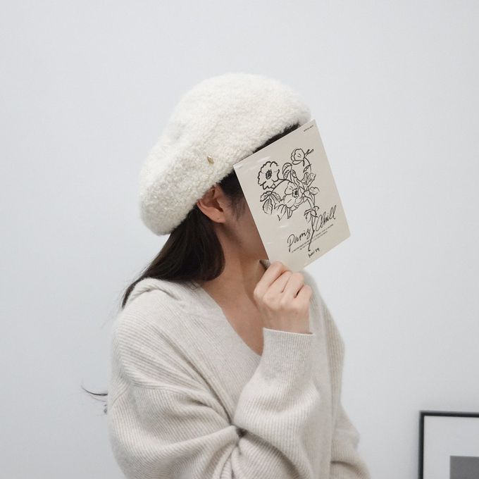 韓國配件連線 - 冬季混羊毛貝雷帽-象牙白 (FREE)