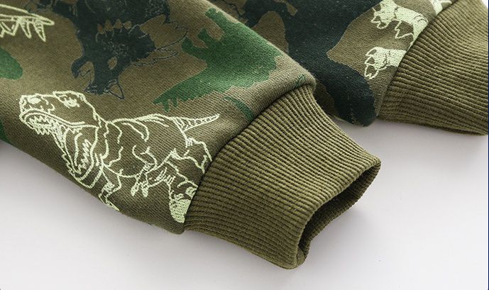 WELLKIDS - 連帽休閒長袖外套-迷彩恐龍-灰色