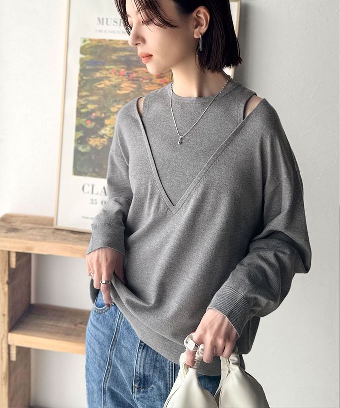 日本 Classical Elf - 假二件疊穿時尚露肩長袖上衣-黑