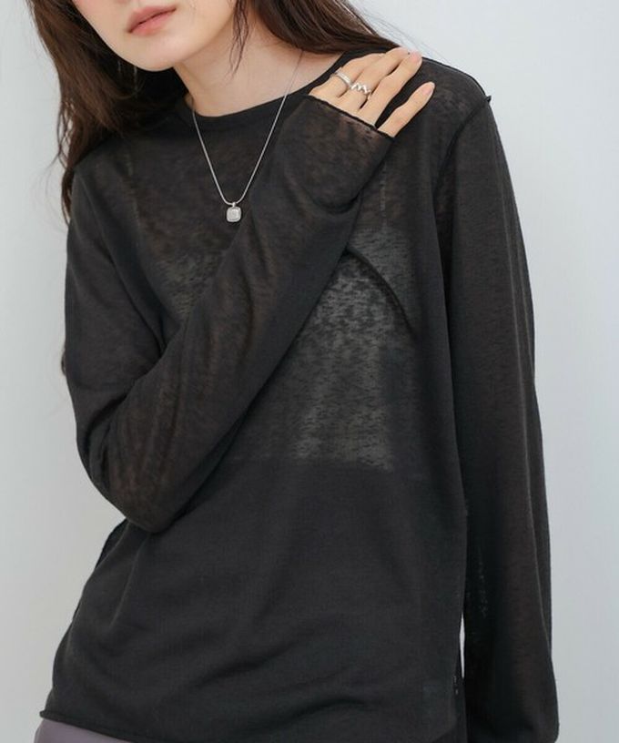 日本 Bab - 率性混色感微透膚長袖上衣-淺卡其