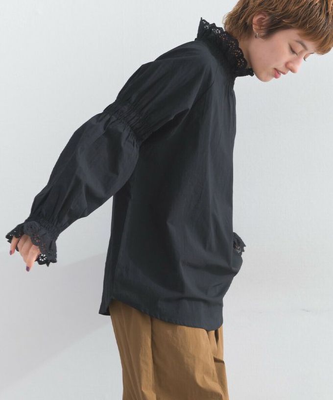 日本 Lupilien - 100%棉 典雅貝殼蕾絲宮廷長袖上衣-白