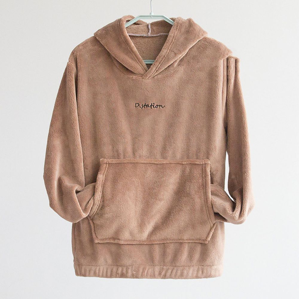 珊瑚絨暖暖家居上衣 連帽 卡其色 媽咪愛