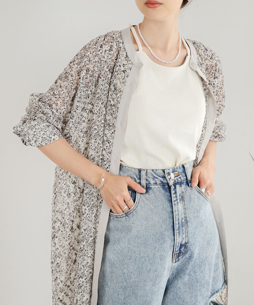 日本 Bab - 文藝浪漫碎花排扣洋裝-石英灰