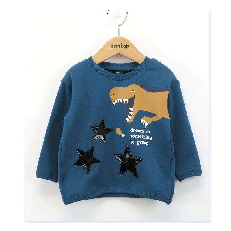 日本 ZOOLAND - 恐龍立體星星裏起毛長袖上衣-藍