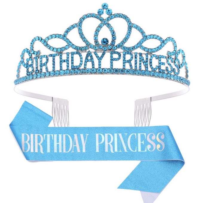 Birthday Princess 藍水鑽銀皇冠肩帶組