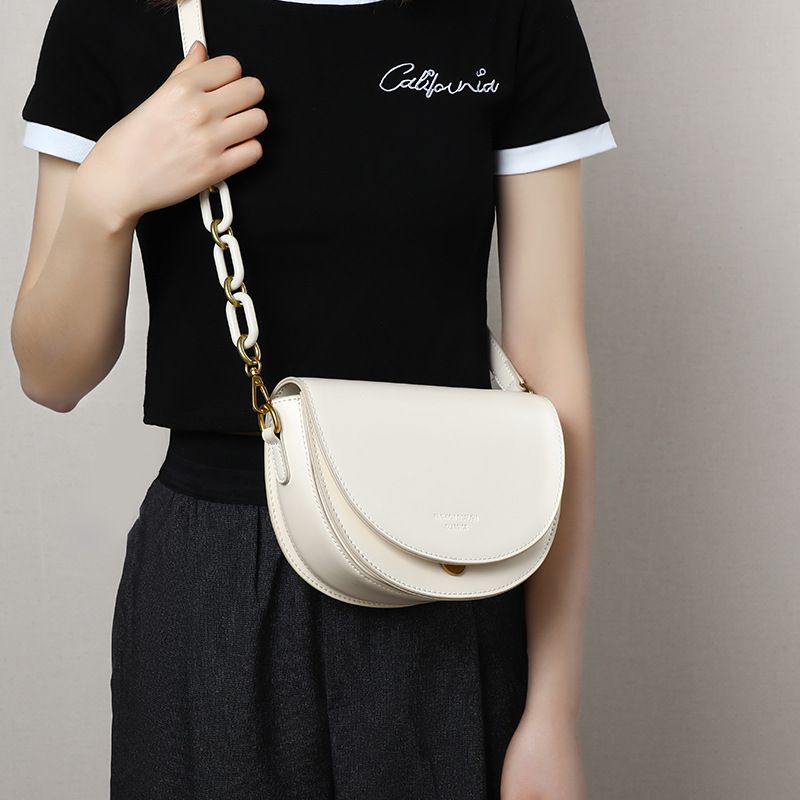 真皮高質感單肩/斜背馬鞍包-棕色 (20.5x14x7.5cm)