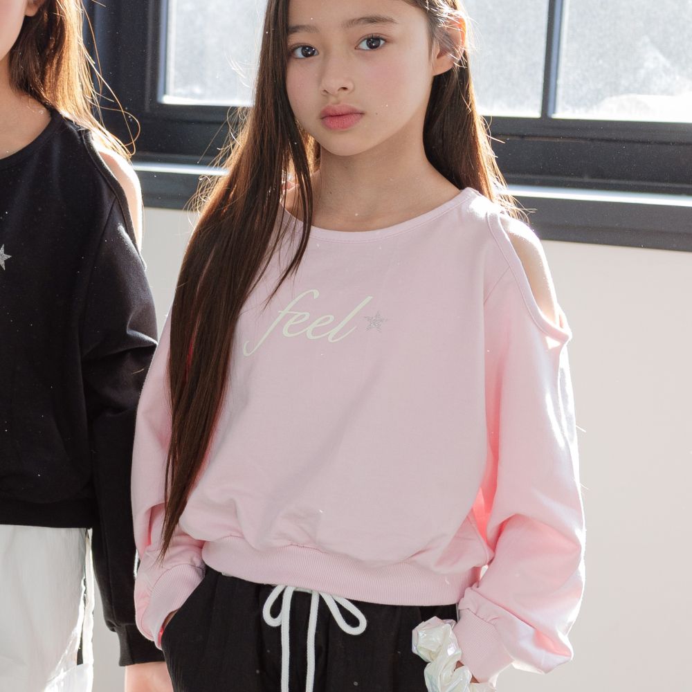 sm2 造型露肩短版長袖大學T-粉