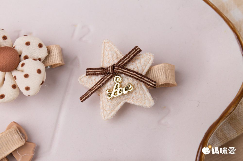 可愛全包布兒童髮夾5入組-花花+蝴蝶結-粉色