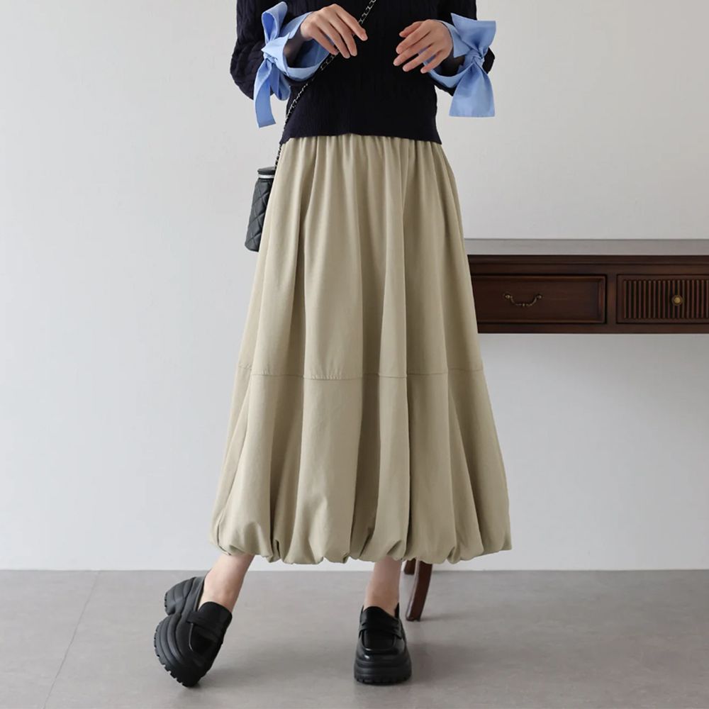 柔軟輕盈感立體澎澎氣球長裙-米杏