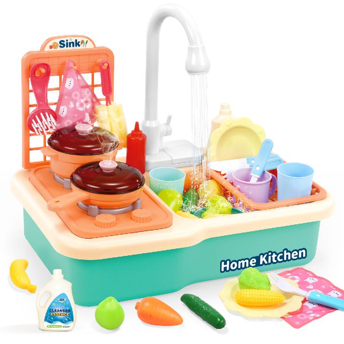 CuteStone - 兒童仿真冒煙煮飯與洗碗機切切樂套裝玩具30件組