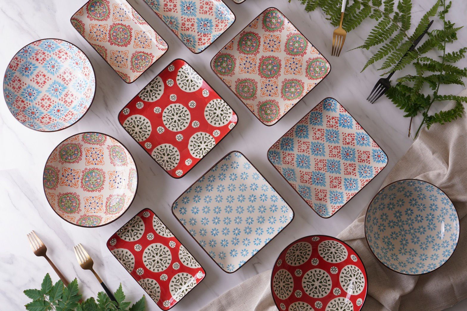 法國 Chehoma - 點繪圖騰-四方盤 (長度18.5cmx寬度18.5cm)-4入