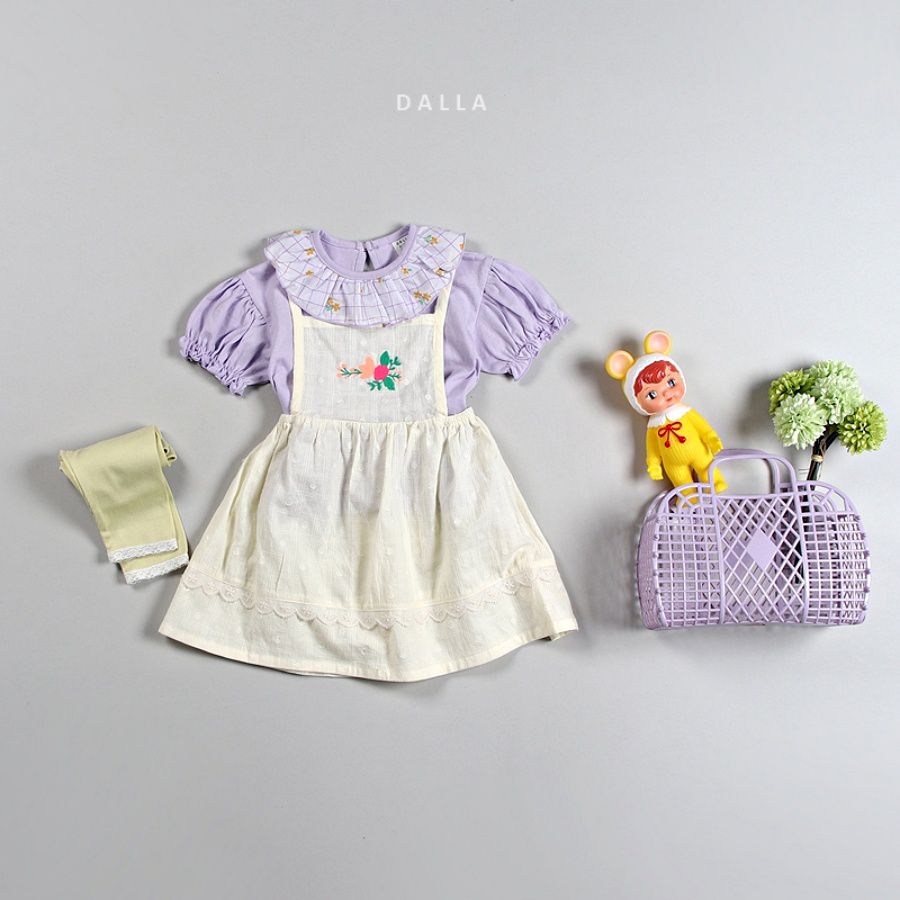 韓國 Dalla - 花花荷葉領上衣-淺紫