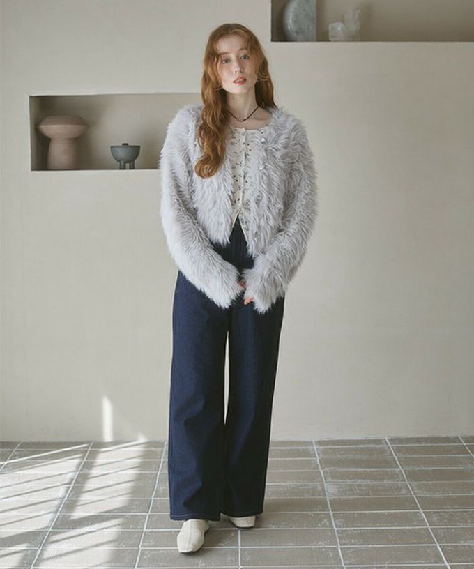 日本 Bab - 奢華毛海愛心扣前後2way開襟衫-短版-象牙