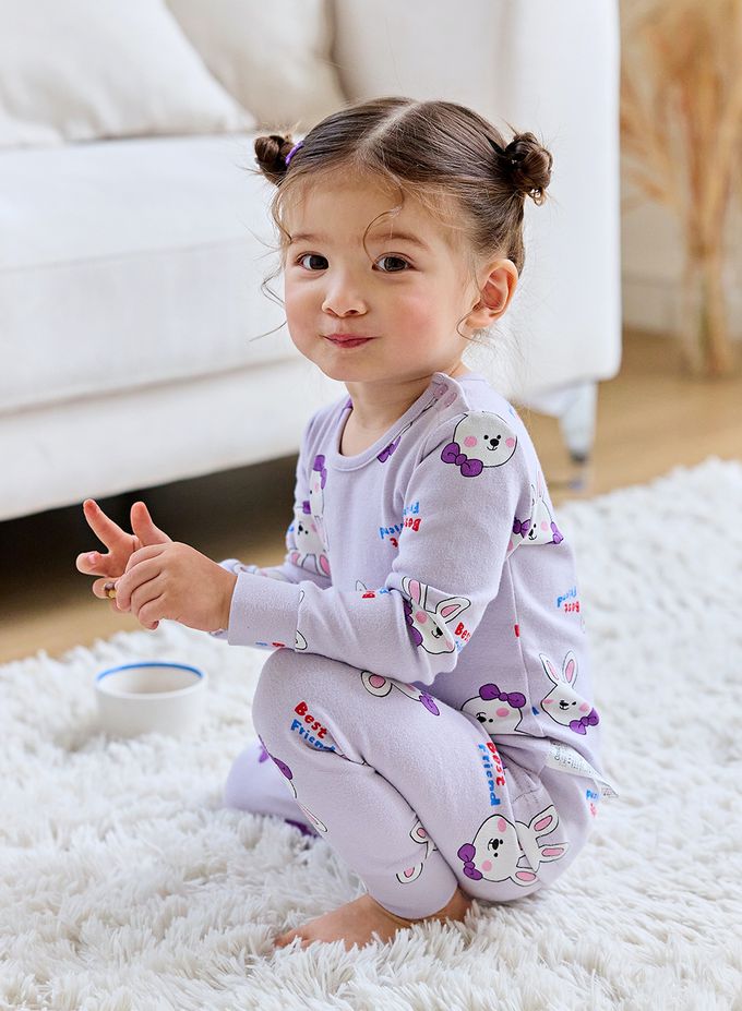 韓國 Cordi-i - 桃皮絨長袖家居服-白兔-紫