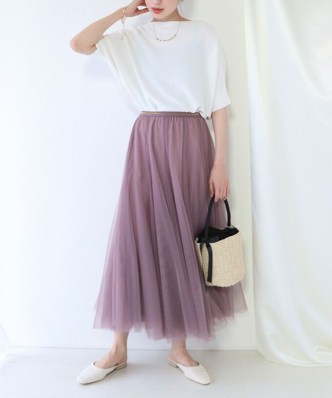 日本 BLUE EAST - 飄逸顯瘦多層次紗裙-粉紫